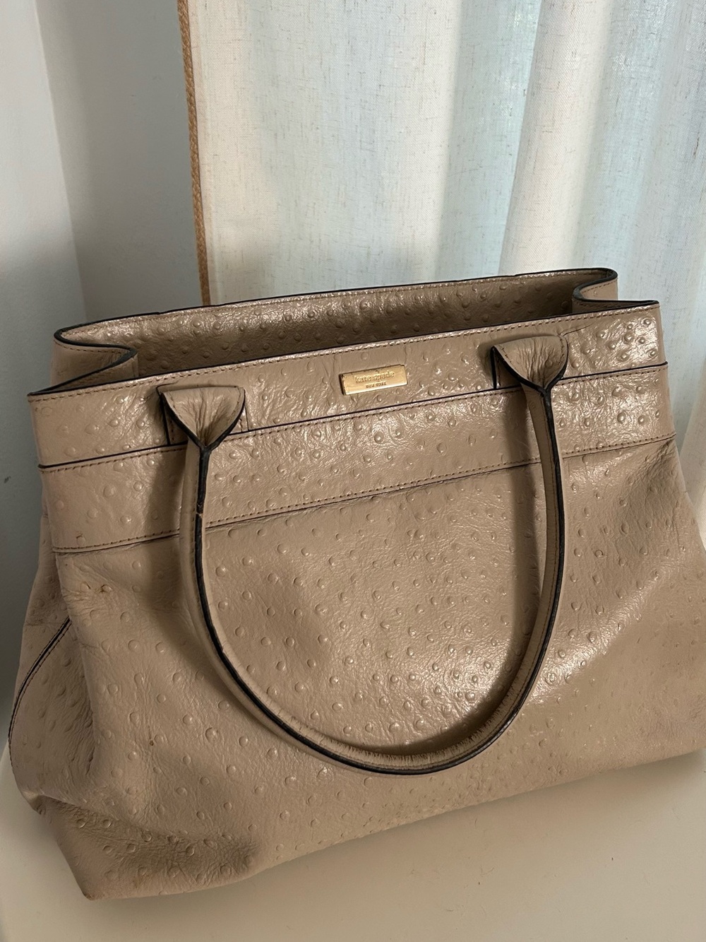 kate spade Taupe Ostrich-Embossed Leather Tote Bag
